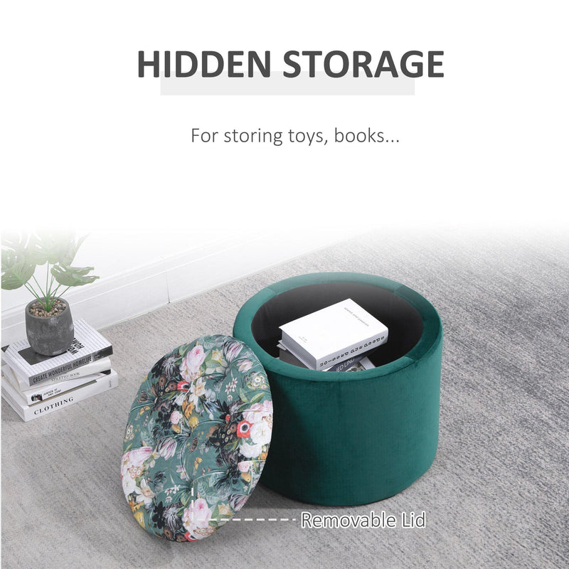 Pouf Contenitore Poggiapiedi Ø51x38 cm in Tessuto  Verde