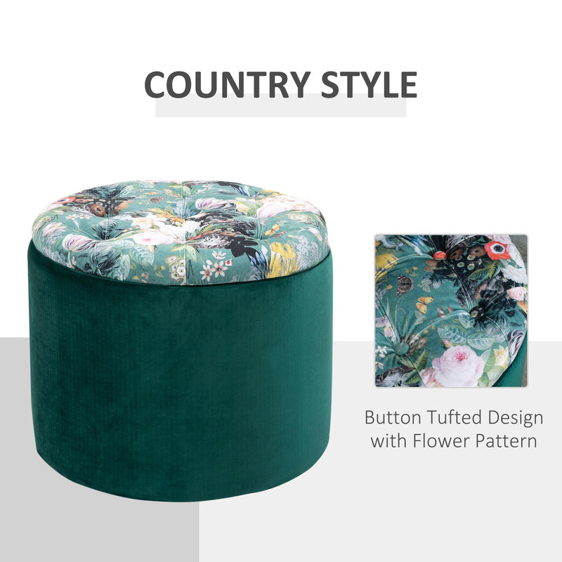 Pouf Contenitore Poggiapiedi Ø51x38 cm in Tessuto  Verde