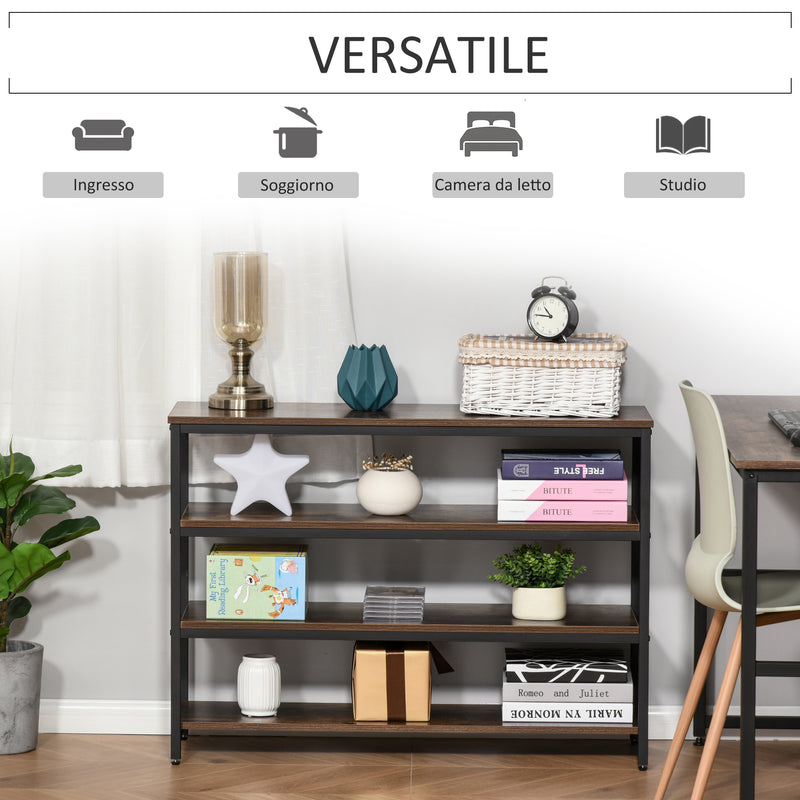 Scaffale 4 Ripiani 100x30x72 cm in Metallo e Legno  Marrone Rustico