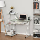 Scrivania da Ufficio Porta PC 116,5x54,5x100 cm con Mensole e Piano in Vetro  Bianca