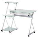 Scrivania da Ufficio Porta PC 116,5x54,5x100 cm con Mensole e Piano in Vetro  Bianca