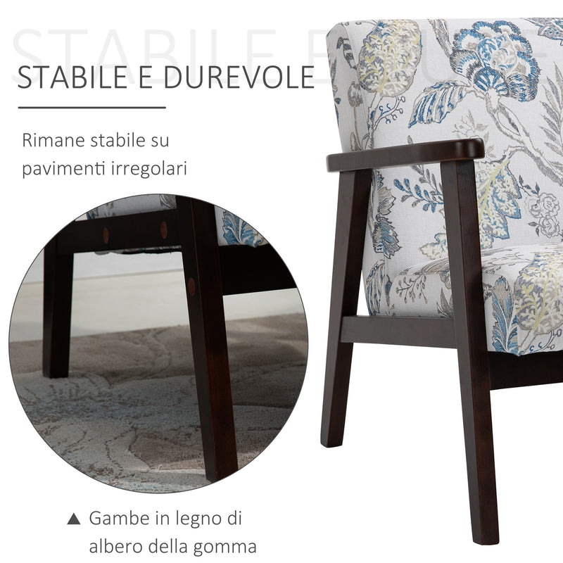 Poltrona Imbottita 68,5x78,5x75 cm in Legno e Cuscino Fantasia a Fiori 