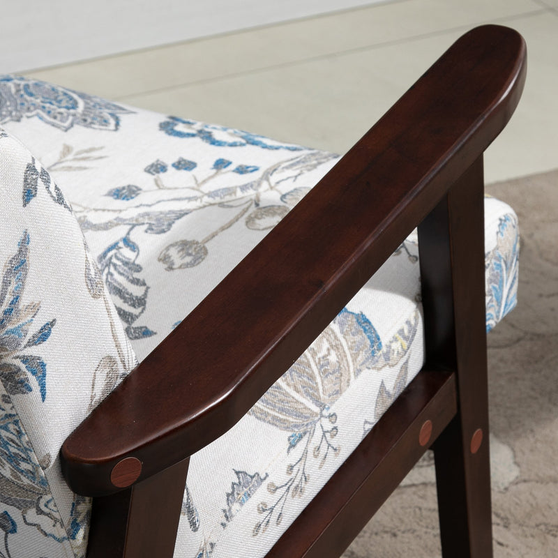 Poltrona Imbottita 68,5x78,5x75 cm in Legno e Cuscino Fantasia a Fiori 