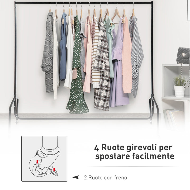 Stender Appendiabiti con Ruote 120x60x150 cm in Ferro  Nero