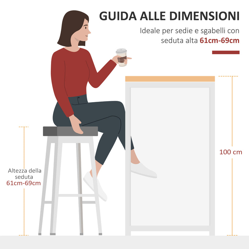 Tavolo Alto da Bar 115x55x100 cm con Mensole  Bianco