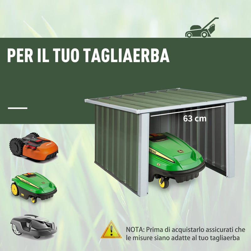Casetta Box da Giardino in Lamiera per Robot Tagliaerba 86x75x62-51 cm  Verde