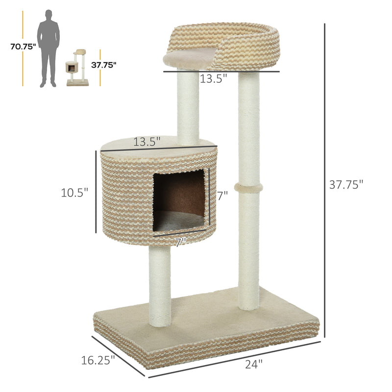 Albero Tiragraffi per Gatti 61x41x96 cm con Corda di Juta  Beige