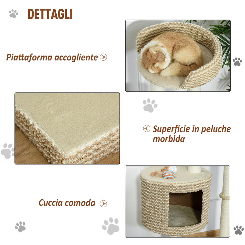 Albero Tiragraffi per Gatti 61x41x96 cm con Corda di Juta  Beige