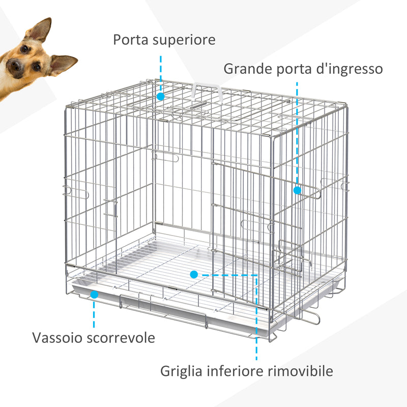 Gabbia Trasportino per Cani Gatti 61x43x53 cm Pieghevole in Metallo 