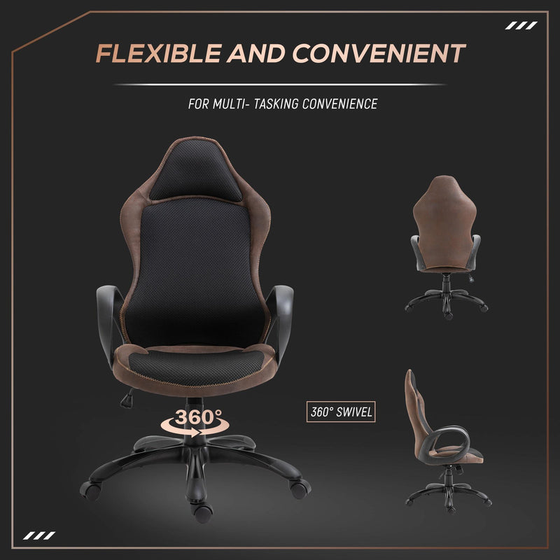 Sedia da Gaming Girevole Reclinabile in Tessuto  Marrone