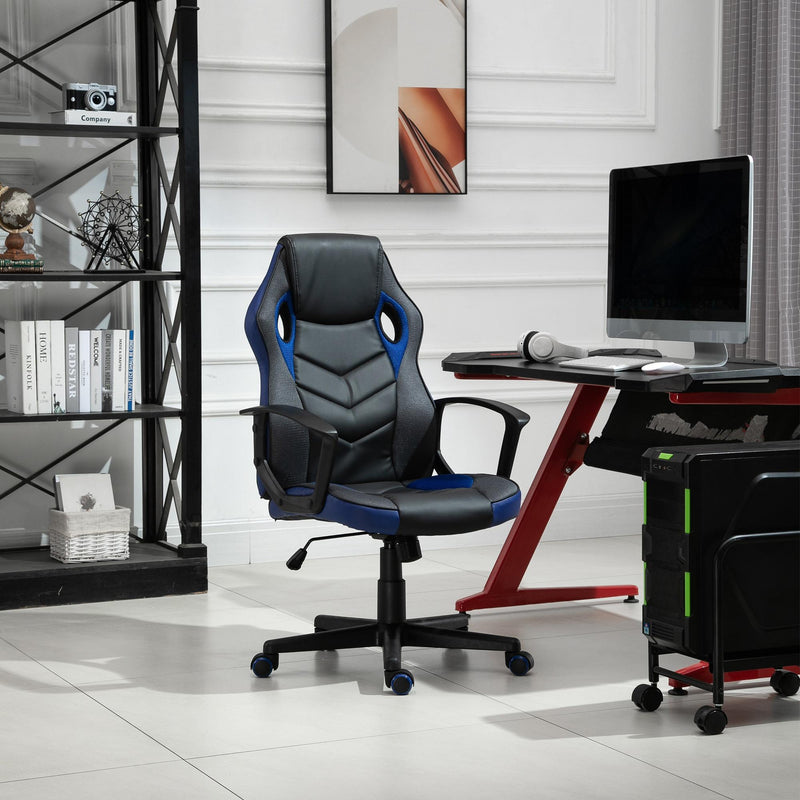 Sedia da Gaming Girevole Reclinabile in Similpelle  Nera e Blu