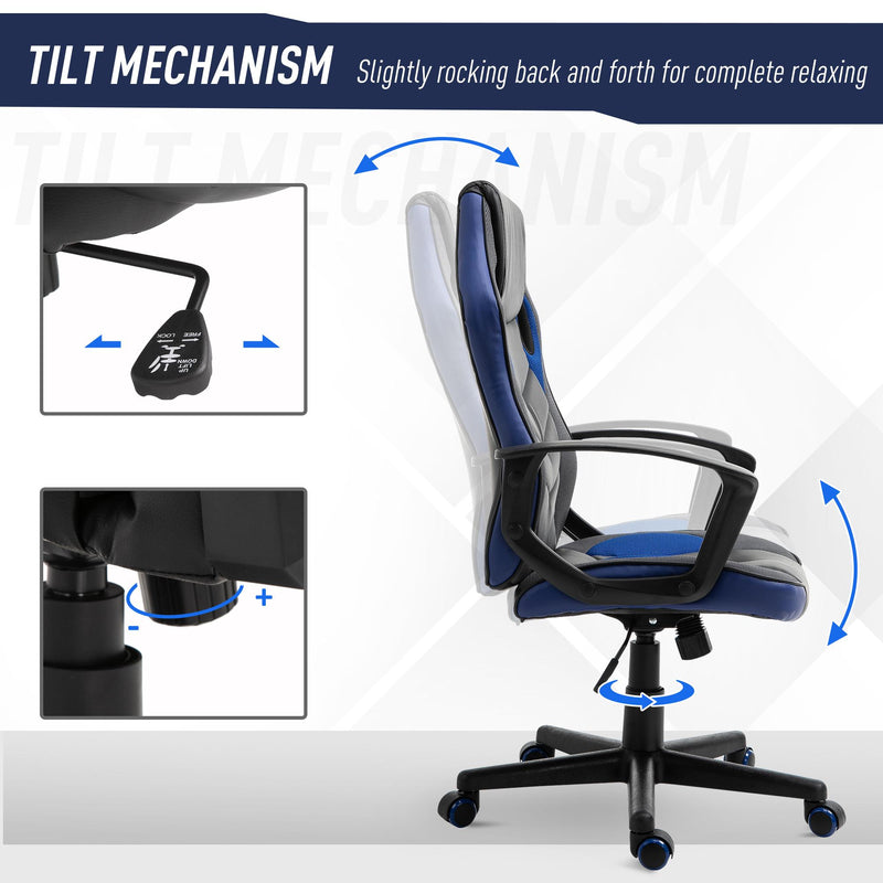 Sedia da Gaming Girevole Reclinabile in Similpelle  Nera e Blu