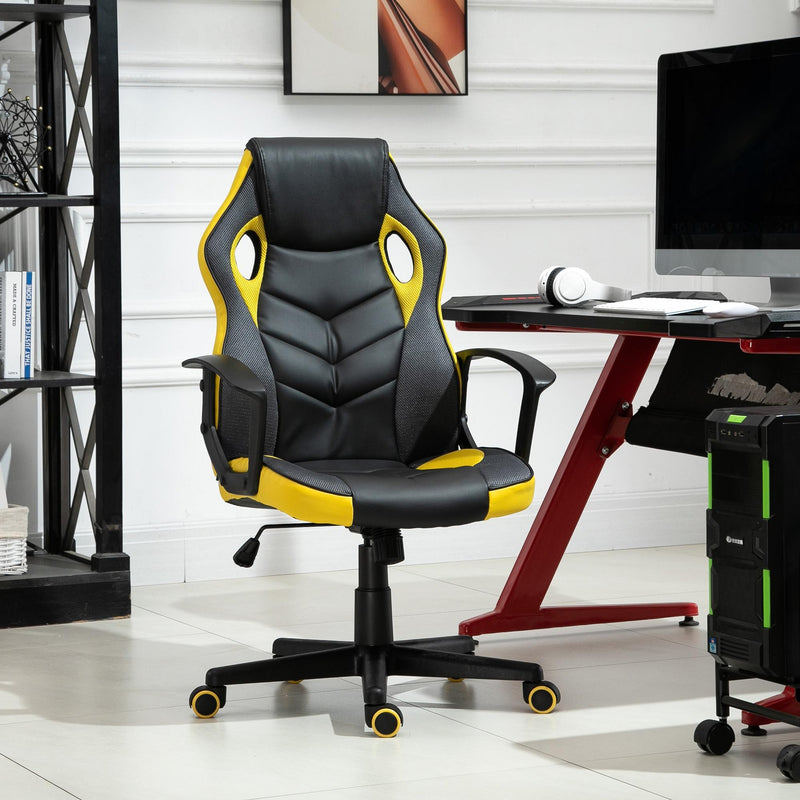 Sedia da Gaming Girevole Reclinabile in Similpelle  Nera e Gialla