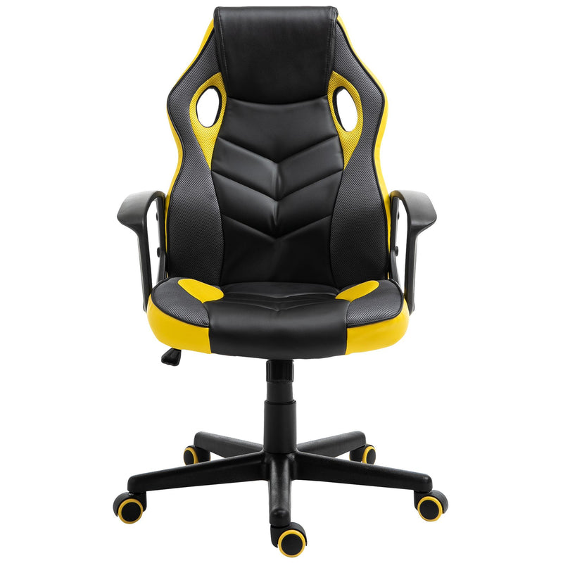 Sedia da Gaming Girevole Reclinabile in Similpelle  Nera e Gialla