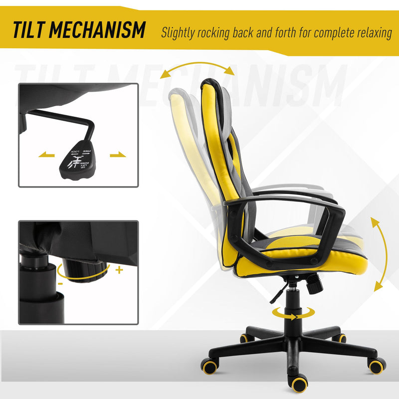 Sedia da Gaming Girevole Reclinabile in Similpelle  Nera e Gialla