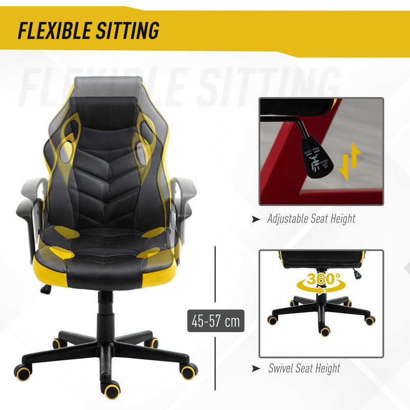 Sedia da Gaming Girevole Reclinabile in Similpelle  Nera e Gialla