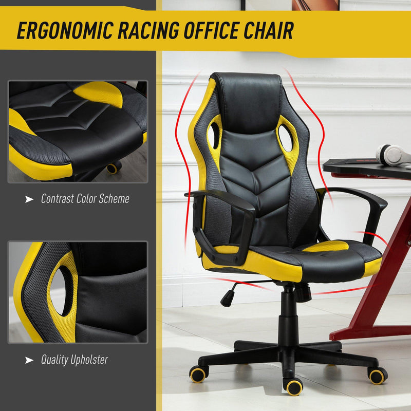 Sedia da Gaming Girevole Reclinabile in Similpelle  Nera e Gialla