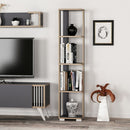 Libreria 34x153 cm 5 ripiani antracite dettagli noce