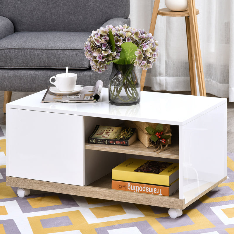 Mobile TV in Legno con Ruote 80x45x39,5 cm Bianco Lucido