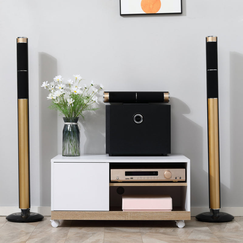 Mobile TV in Legno con Ruote 80x45x39,5 cm Bianco Lucido