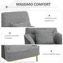 Poltrona Imbottita in Lino e Metallo Nero e Bianco