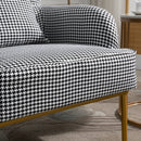 Poltrona Imbottita in Lino e Metallo Nero e Bianco