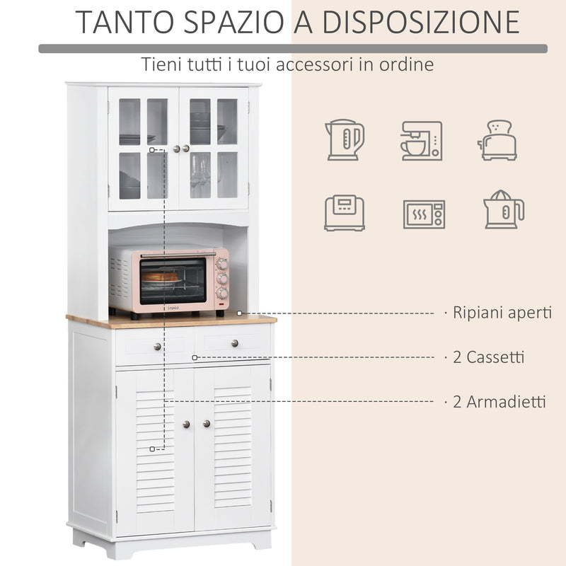 Mobile da Cucina Credenza con Ante e Cassetti 68x39,5x170 cm in Legno Bianca