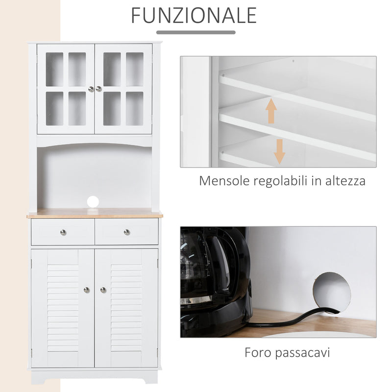 Mobile da Cucina Credenza con Ante e Cassetti 68x39,5x170 cm in Legno Bianca