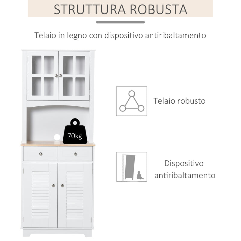 Mobile da Cucina Credenza con Ante e Cassetti 68x39,5x170 cm in Legno Bianca
