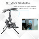 Dondolo da Giardino 3 Posti in Metallo con 2 Tavolini Grigio