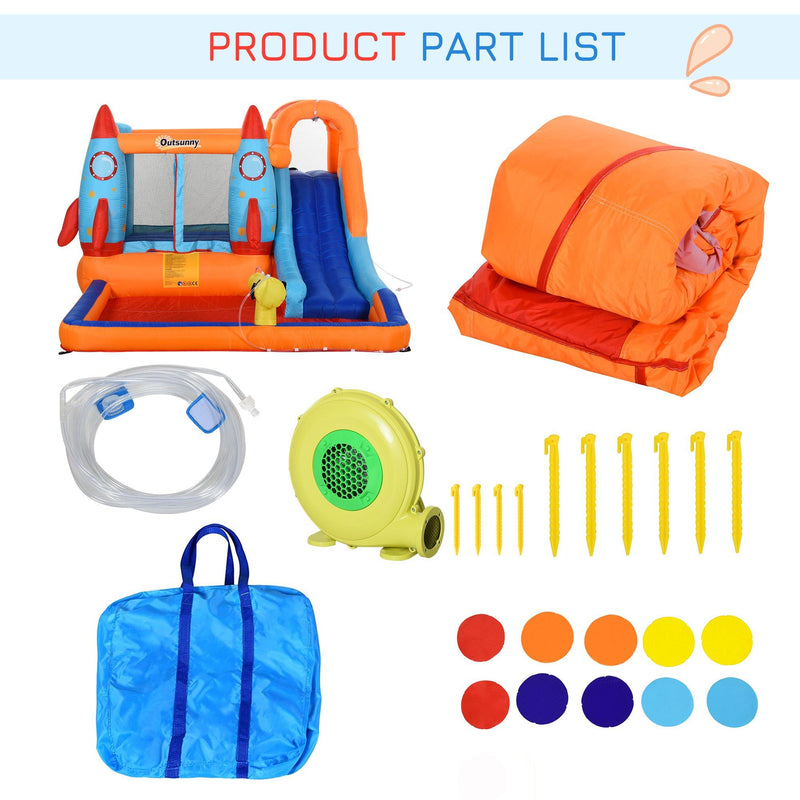 Castello Giostra Gonfiabile 370x270x185 cm con Scivolo Piscina e Pompa Multicolor