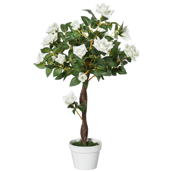sconto Künstlicher Kamelienbaum mit 21 Blumen H90 cm mit weißer und grüner Vase