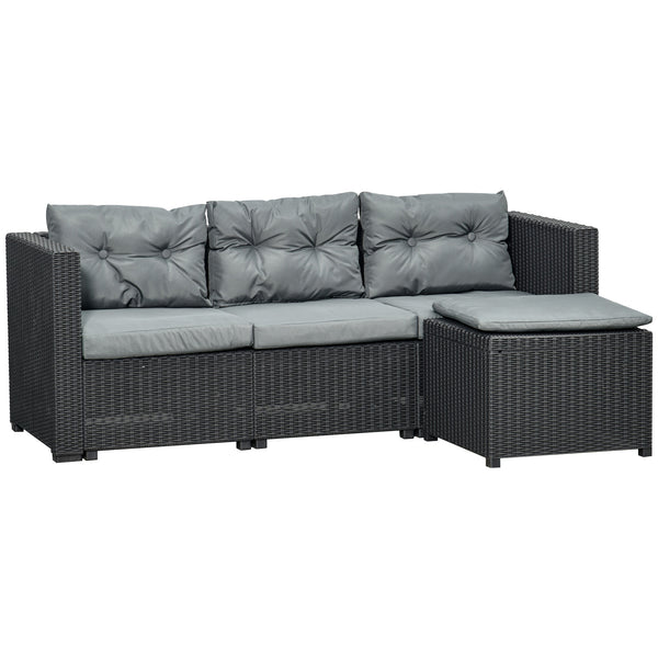 prezzo Garden Set 3-Sitzer-Sofa und Fußhocker aus schwarzem und grauem PE-Rattan