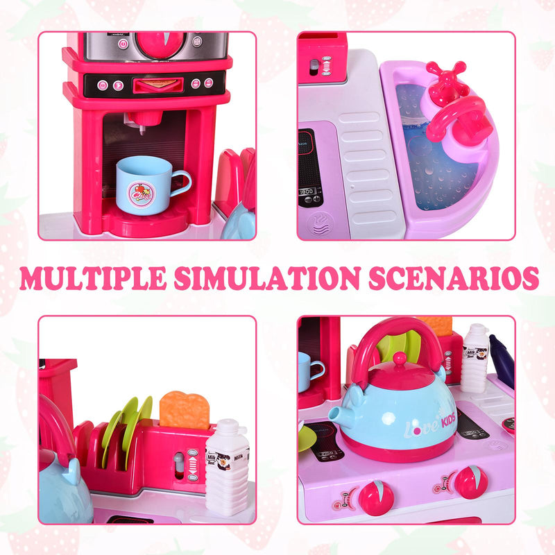 Cucina Giocattolo per Bambini 64x29x87 cm con 33 Accessori Rosa
