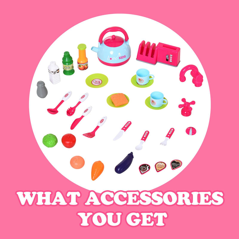 Cucina Giocattolo per Bambini 64x29x87 cm con 33 Accessori Rosa