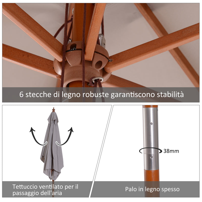 Ombrellone da Giardino 2x1,5 m Palo Ø38 mm in Legno Grigio