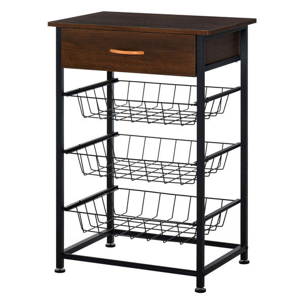 acquista Küchenschrank 3 Körbe 1 Schublade 60 x 40 x 86,3 cm aus braunem und schwarzem Metall