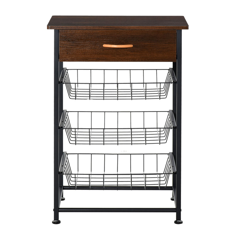 Mobiletto da Cucina 3 Cestelli 1 Cassetto 60x40x86,3 cm in Metallo Marrone e Nero