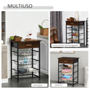 Mobiletto da Cucina 3 Cestelli 1 Cassetto 60x40x86,3 cm in Metallo Marrone e Nero