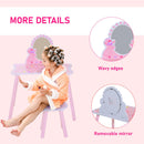 Specchiera Giocattolo per Bambini con Sgabello in Legno Rosa