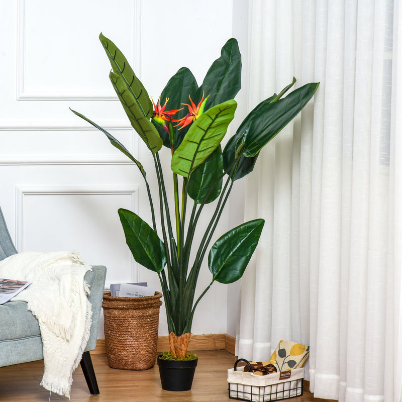 Pianta Artificiale Strelitzia Reginae H155 cm con Vaso Verde e Rosso