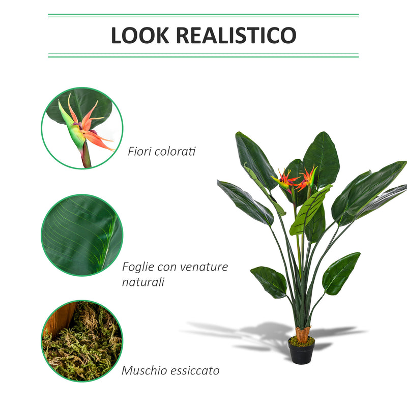 Pianta Artificiale Strelitzia Reginae H155 cm con Vaso Verde e Rosso