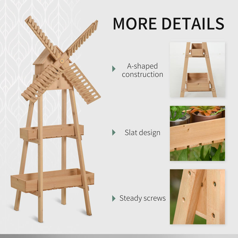 Fioriera da Giardino con Mulino 80x44x154 cm in Legno Naturale