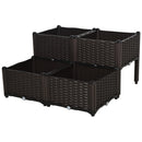 Set 4 Fioriere da Giardino Rialzate in Polipropilene Effetto Rattan Marrone