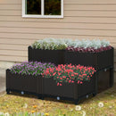 Set 4 Fioriere da Giardino Rialzate in Polipropilene Effetto Rattan Marrone