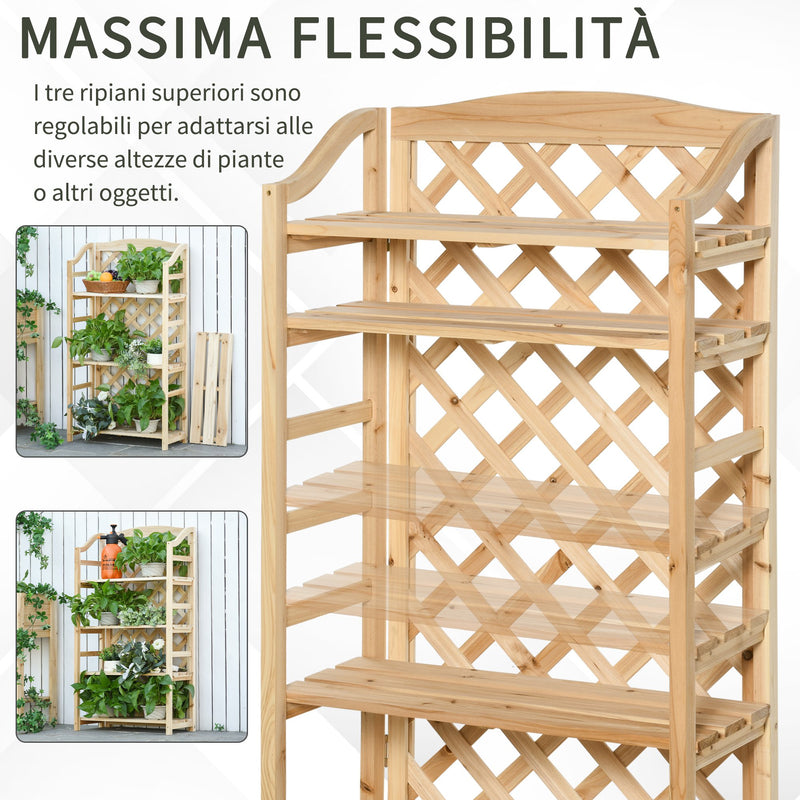 Portapiante Fioriera da Giardino 4 Ripiani 67x33x123 cm in Legno Naturale