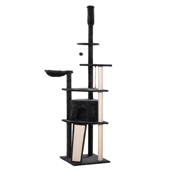 online Kratzbaum für Katzen 56x56x240 cm in dunkelgrauem und beigem Plüsch und Juteseil