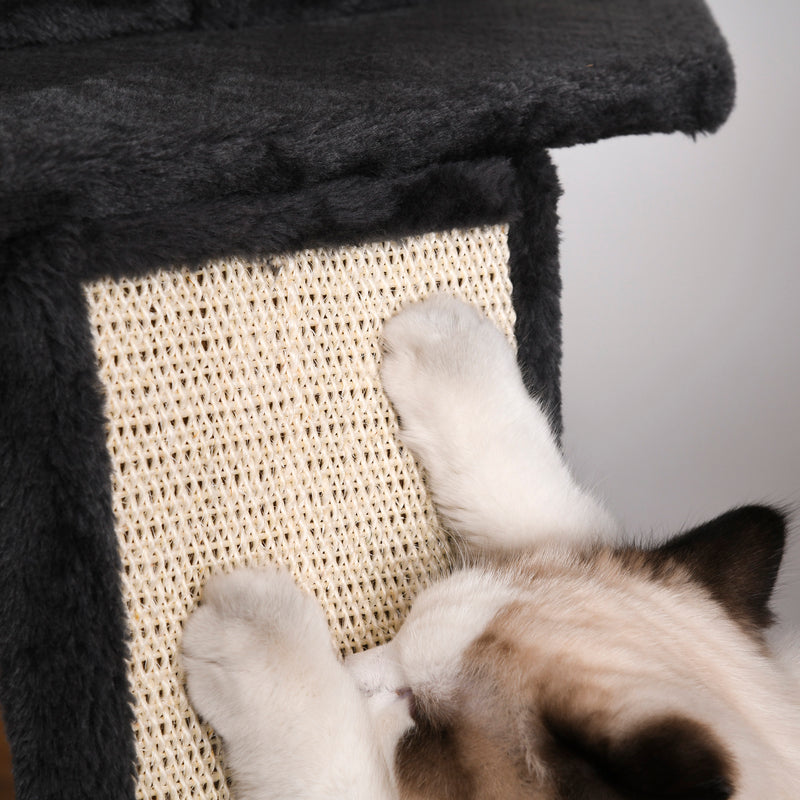 Albero Tiragraffi per Gatti 56x56x240 cm in Peluche e Corda di Juta Grigio Scuro e Beige