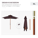 Ombrellone da Giardino 3x3 m Palo Ø48 mm 8 Stecche in Legno Marrone