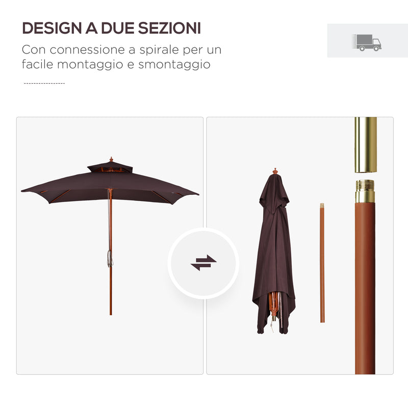Ombrellone da Giardino 3x3 m Palo Ø48 mm 8 Stecche in Legno Marrone